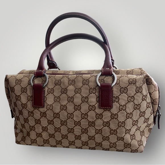 Gucci Handbags - Vintage Gucci Monogram Canvas Bordeaux Leather Boston Handbag